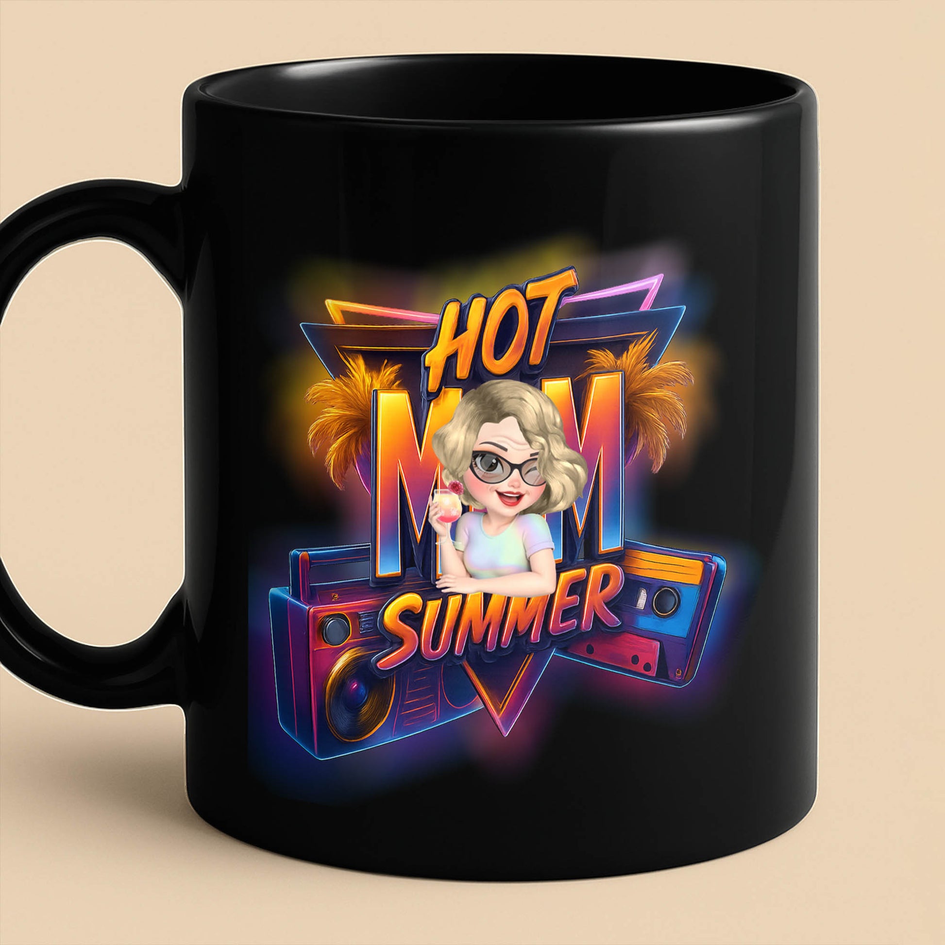 Hot Mom Summer With Palm Trees And Boombox