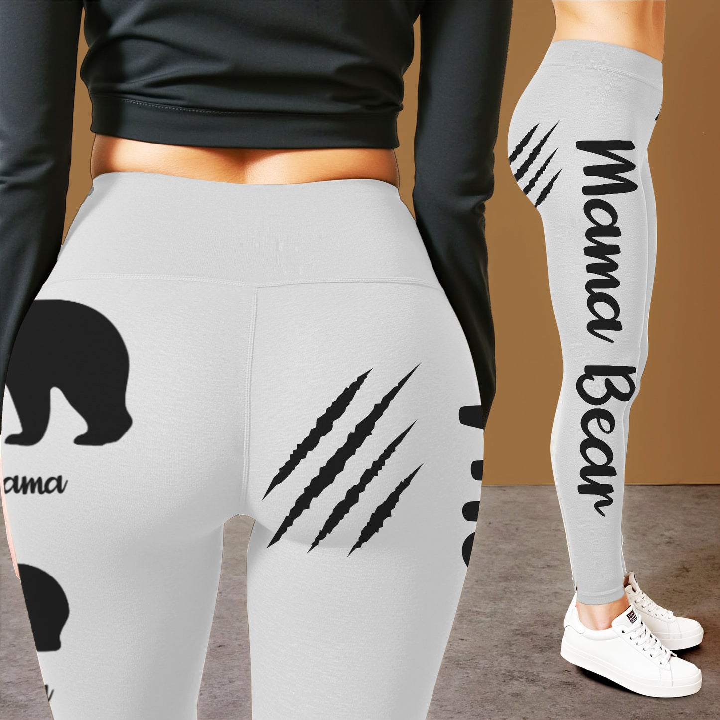 Mama Bear With Cub Silhouettes - Personalized Women Leggings - MOM111_WLEG