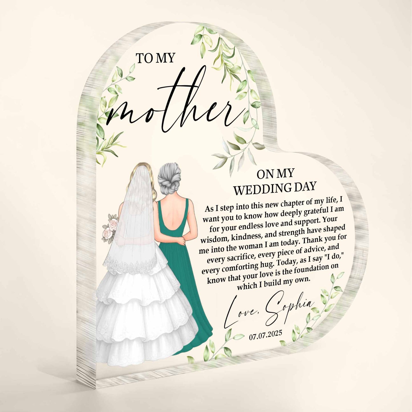 To My Mother On My Wedding Day, Bride and Mother Design