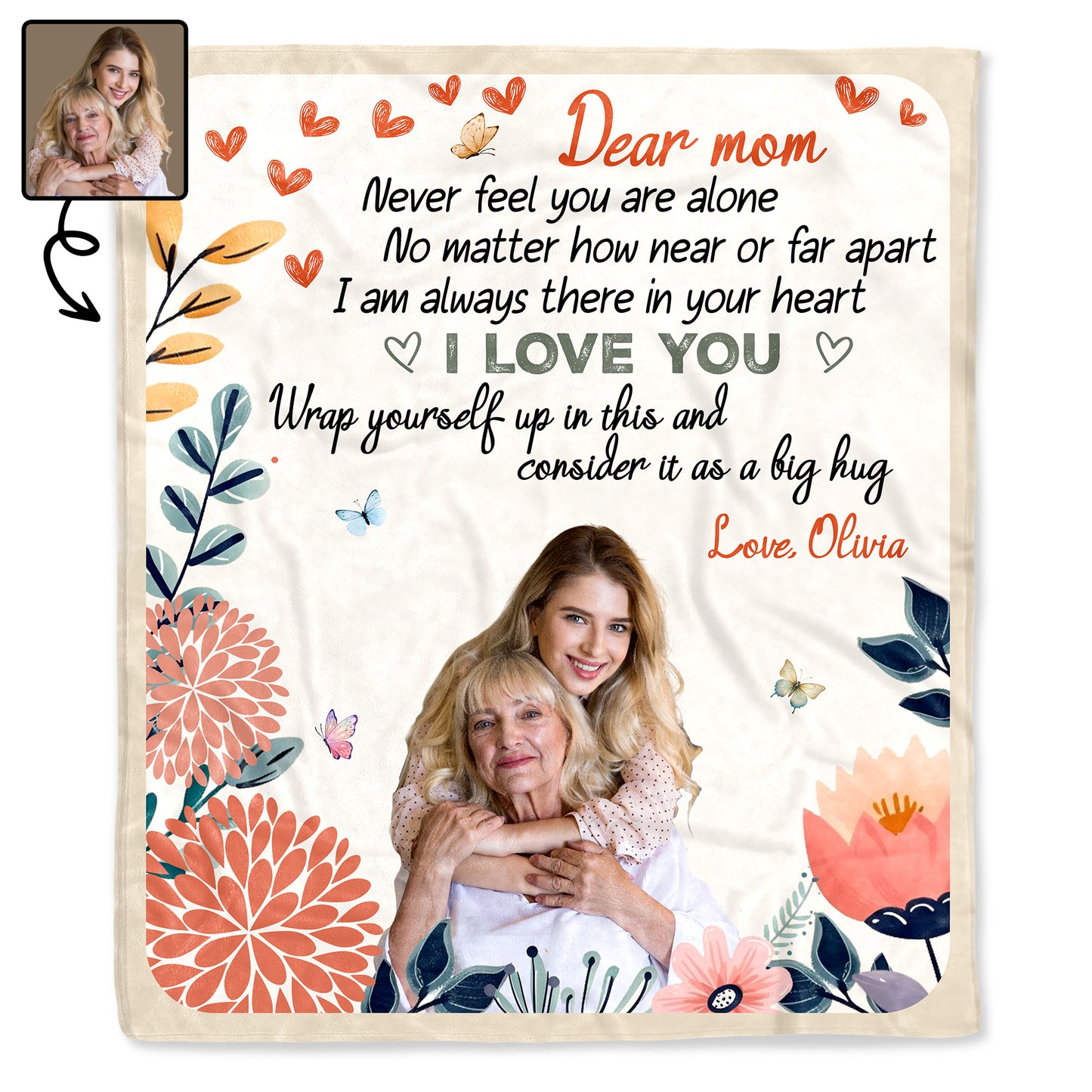 Dear Mom Always There In Your Heart With Flowers And Butterflies