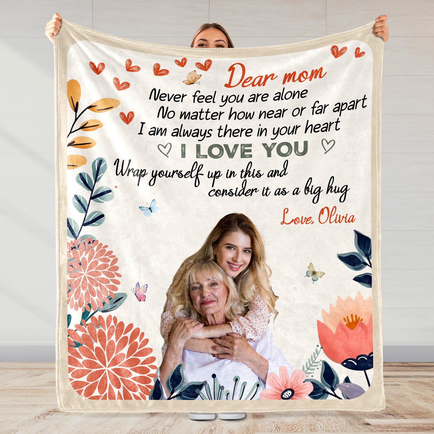 Dear Mom Always There In Your Heart With Flowers And Butterflies