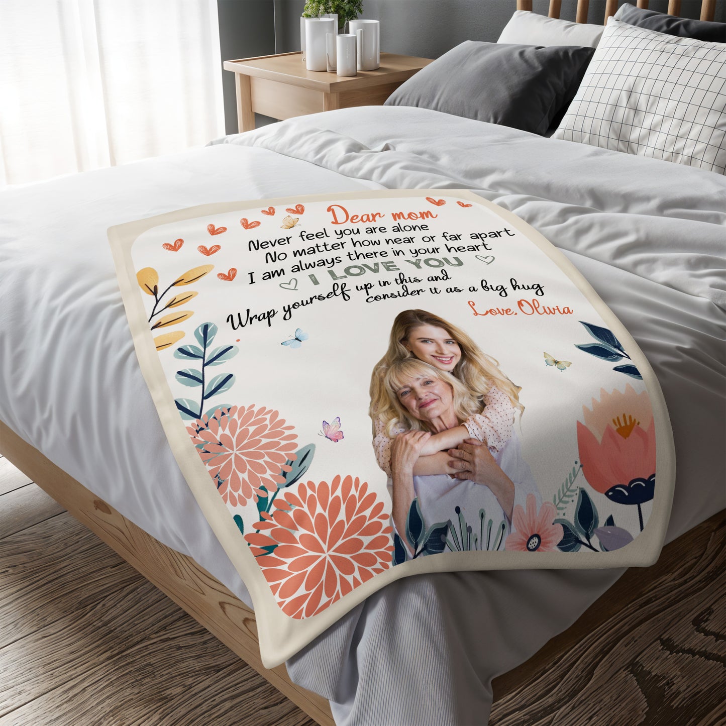 Dear Mom Always There In Your Heart With Flowers And Butterflies