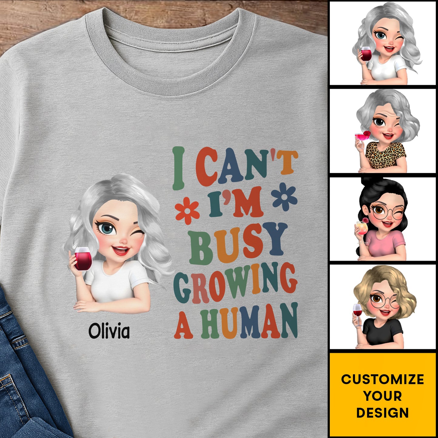 I Can't I'm Busy Growing A Human, Cartoon Pregnant Woman