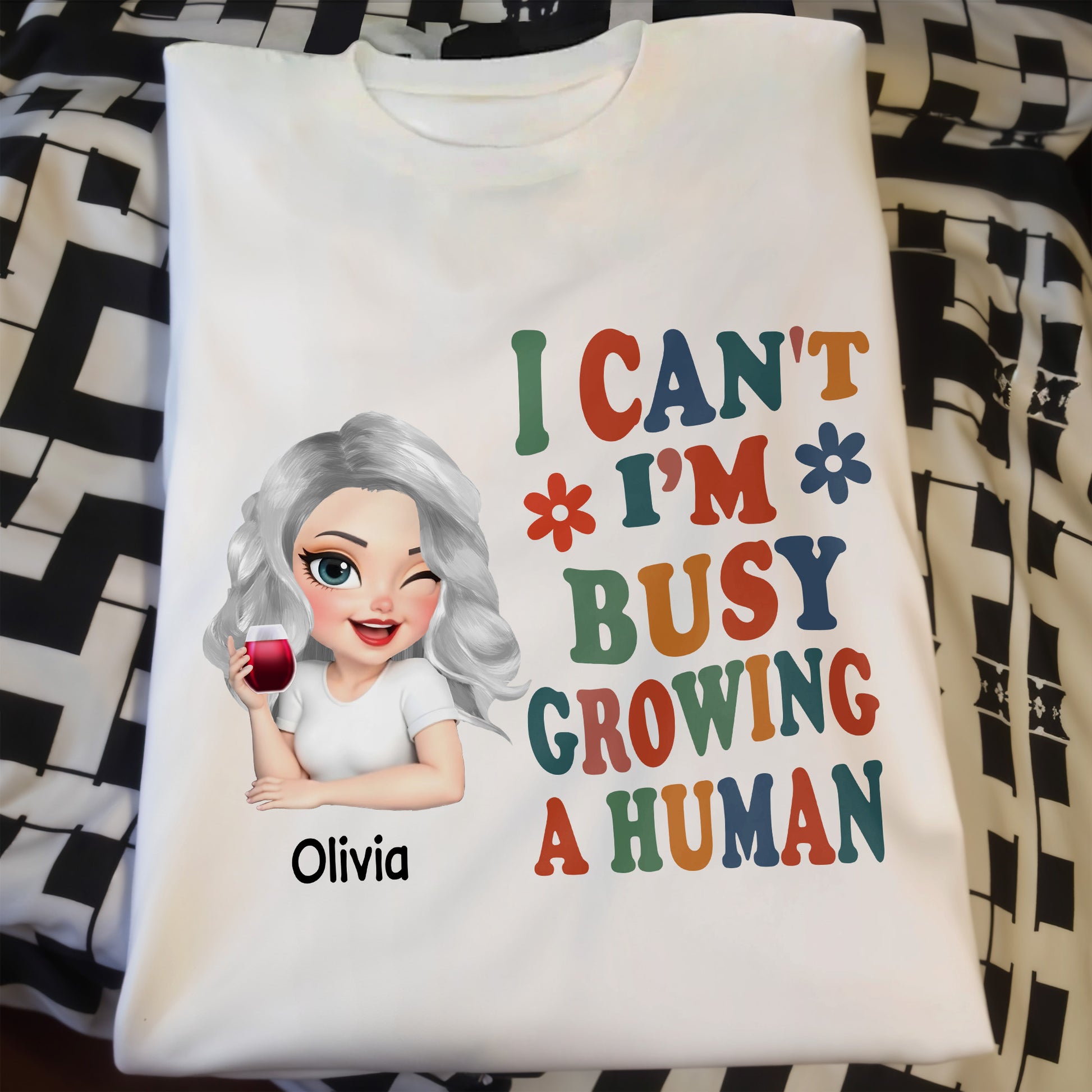 I Can't I'm Busy Growing A Human, Cartoon Pregnant Woman