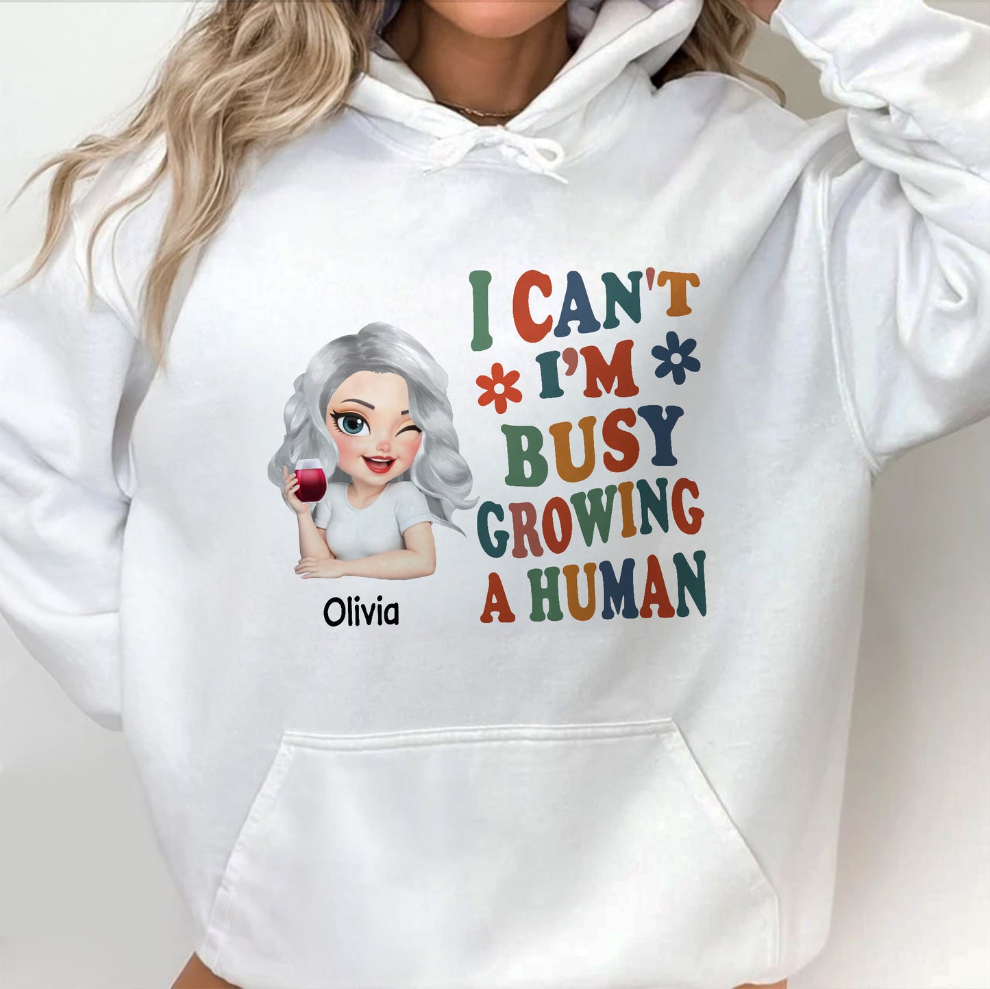 I Can't I'm Busy Growing A Human, Cartoon Pregnant Woman