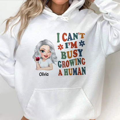 I Can't I'm Busy Growing A Human, Cartoon Pregnant Woman