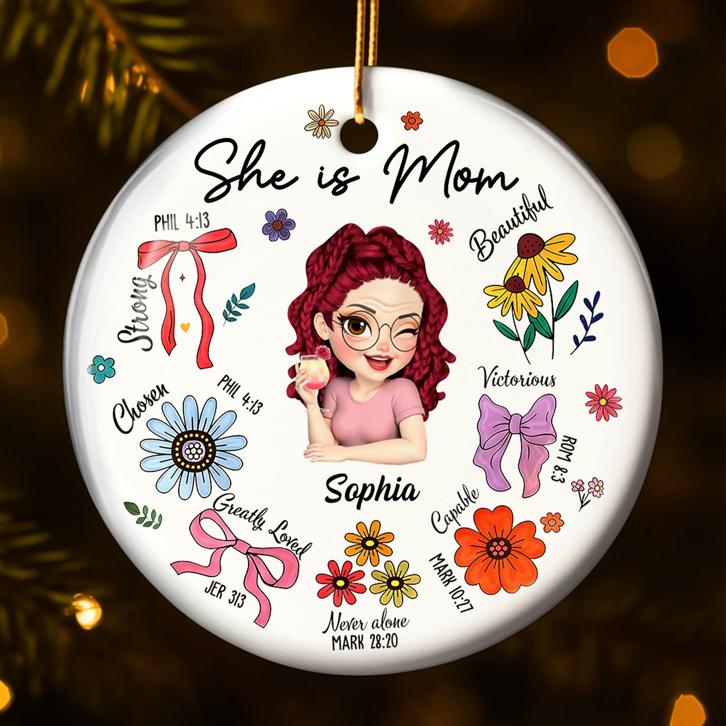 She Is Mom Strong Beautiful Victorious With Flowers And Ribbons