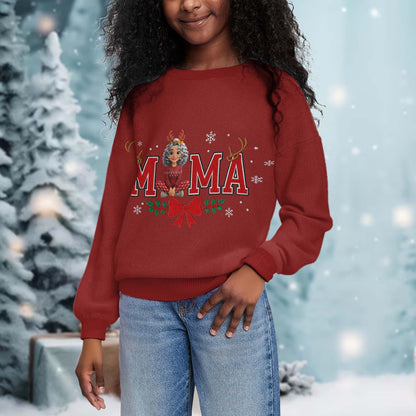 Mama Christmas Sweater With Holly and Reindeer Antlers