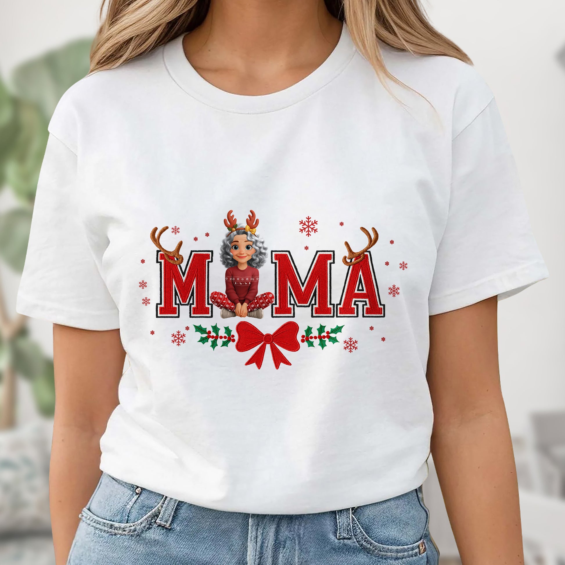 Mama Christmas Reindeer and Snowflakes Design