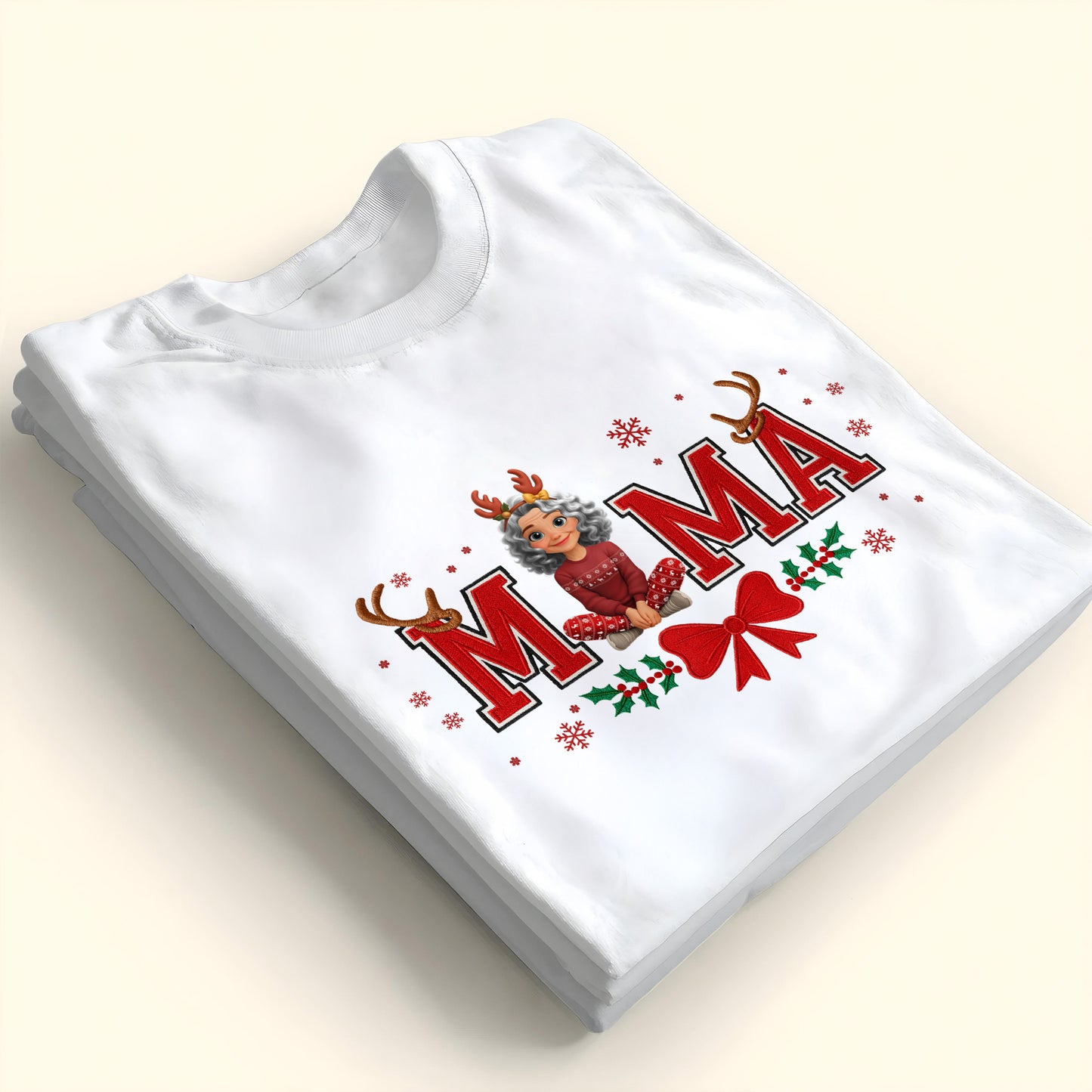 Mama Christmas Reindeer and Snowflakes Design
