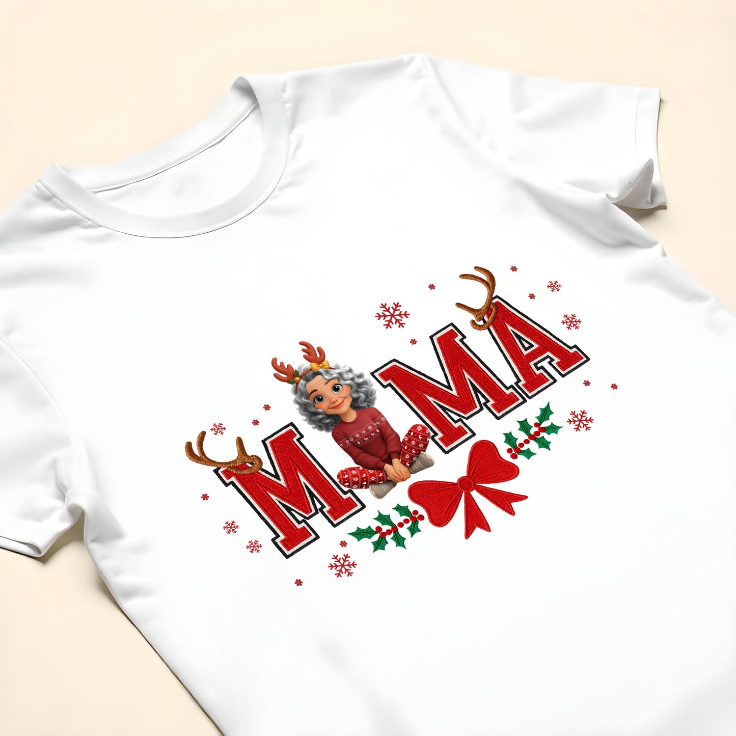 Mama Christmas Reindeer and Snowflakes Design