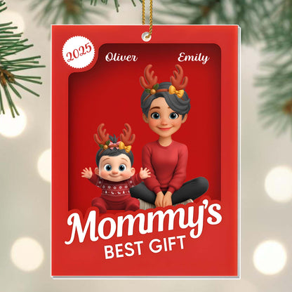 Mommy's Best Gift, Mother And Child With Reindeer Antlers