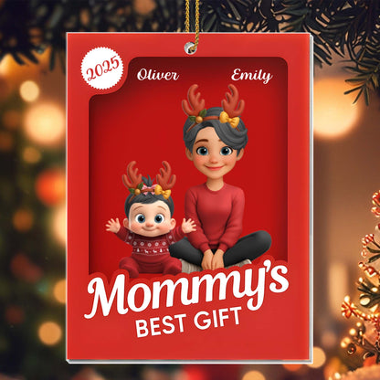 Mommy's Best Gift, Mother And Child With Reindeer Antlers