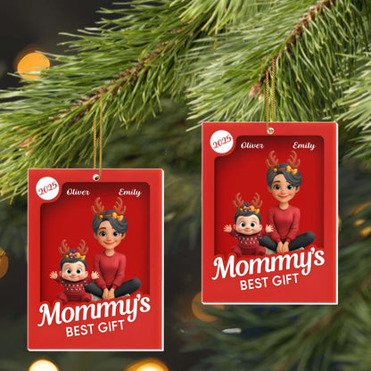 Mommy's Best Gift, Mother And Child With Reindeer Antlers