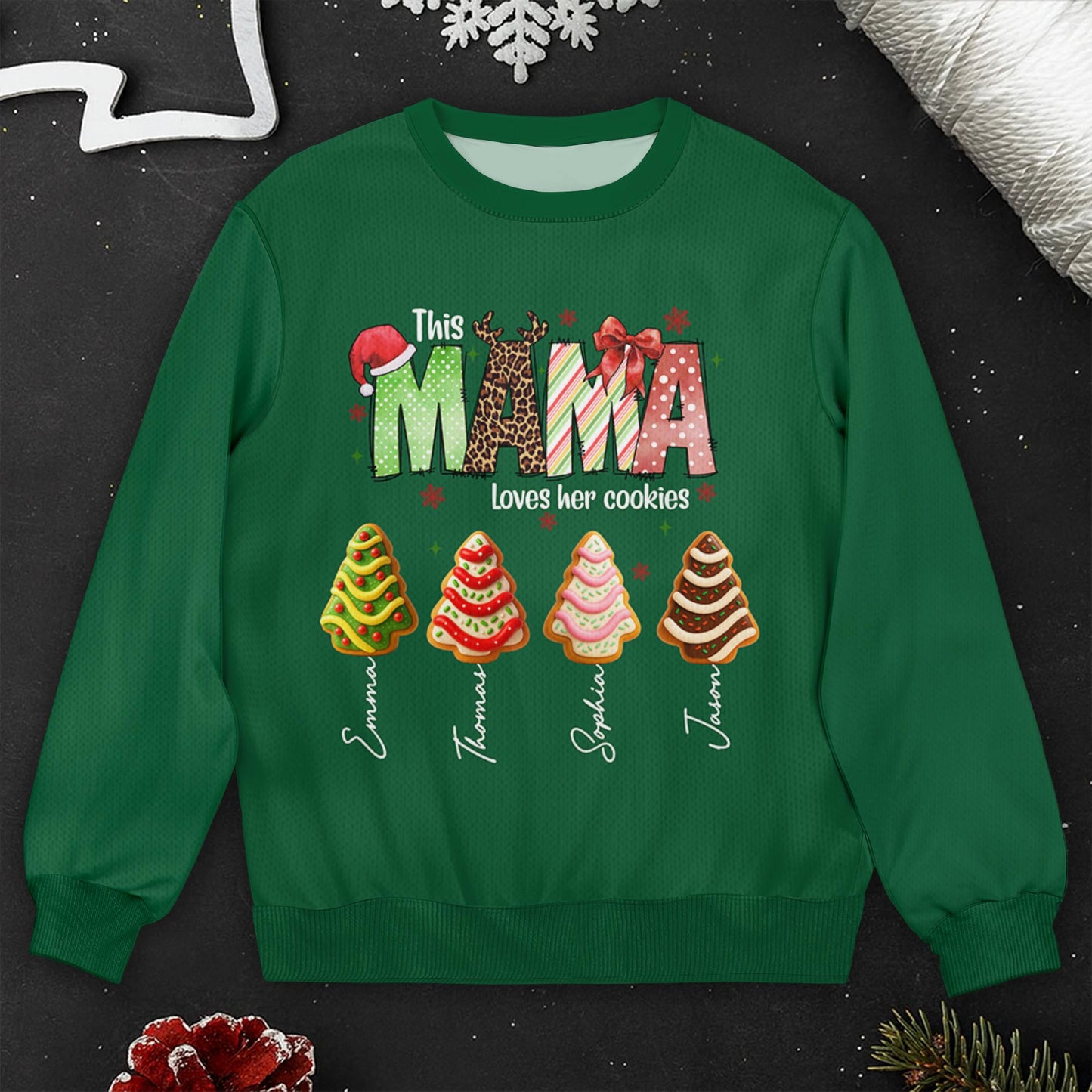 This Mama Loves Her Cookies With Christmas Cookies - Personalized Custom Ugly Sweatshirt, Unisex Wool Jumper  - MOM128_TWS