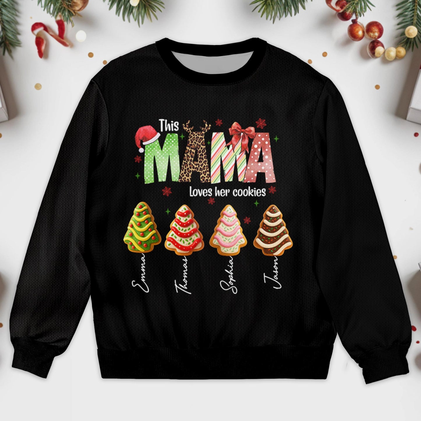 This Mama Loves Her Cookies With Christmas Cookies - Personalized Custom Ugly Sweatshirt, Unisex Wool Jumper  - MOM128_TWS