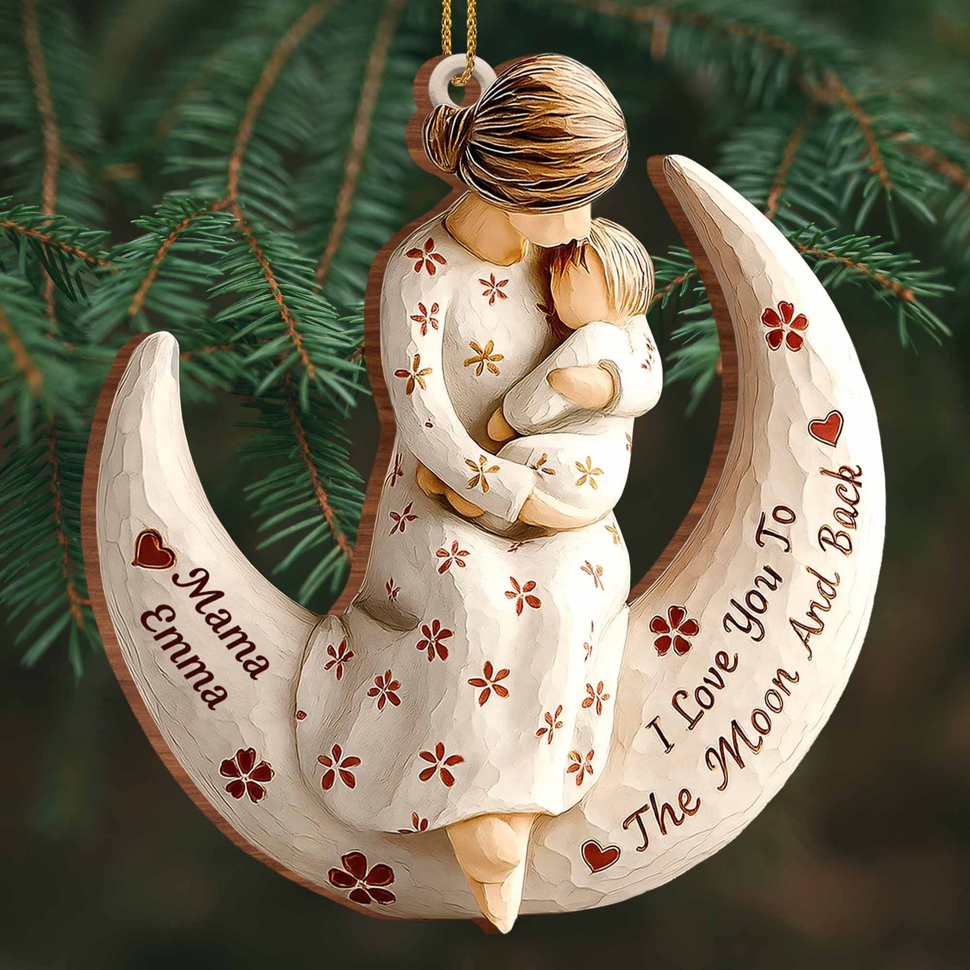 I Love You To The Moon And Back Moon and Flowers Ornament