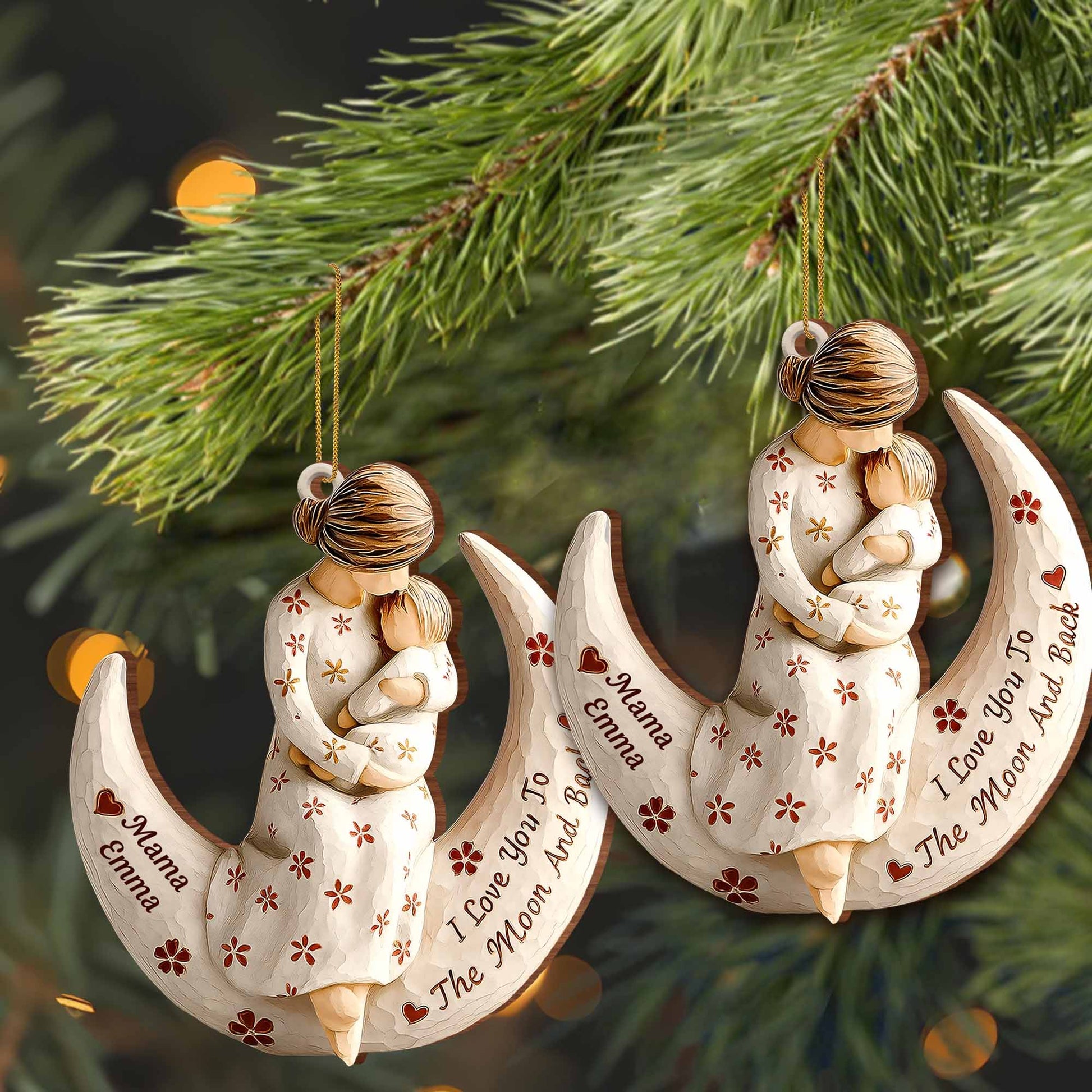 I Love You To The Moon And Back Moon and Flowers Ornament