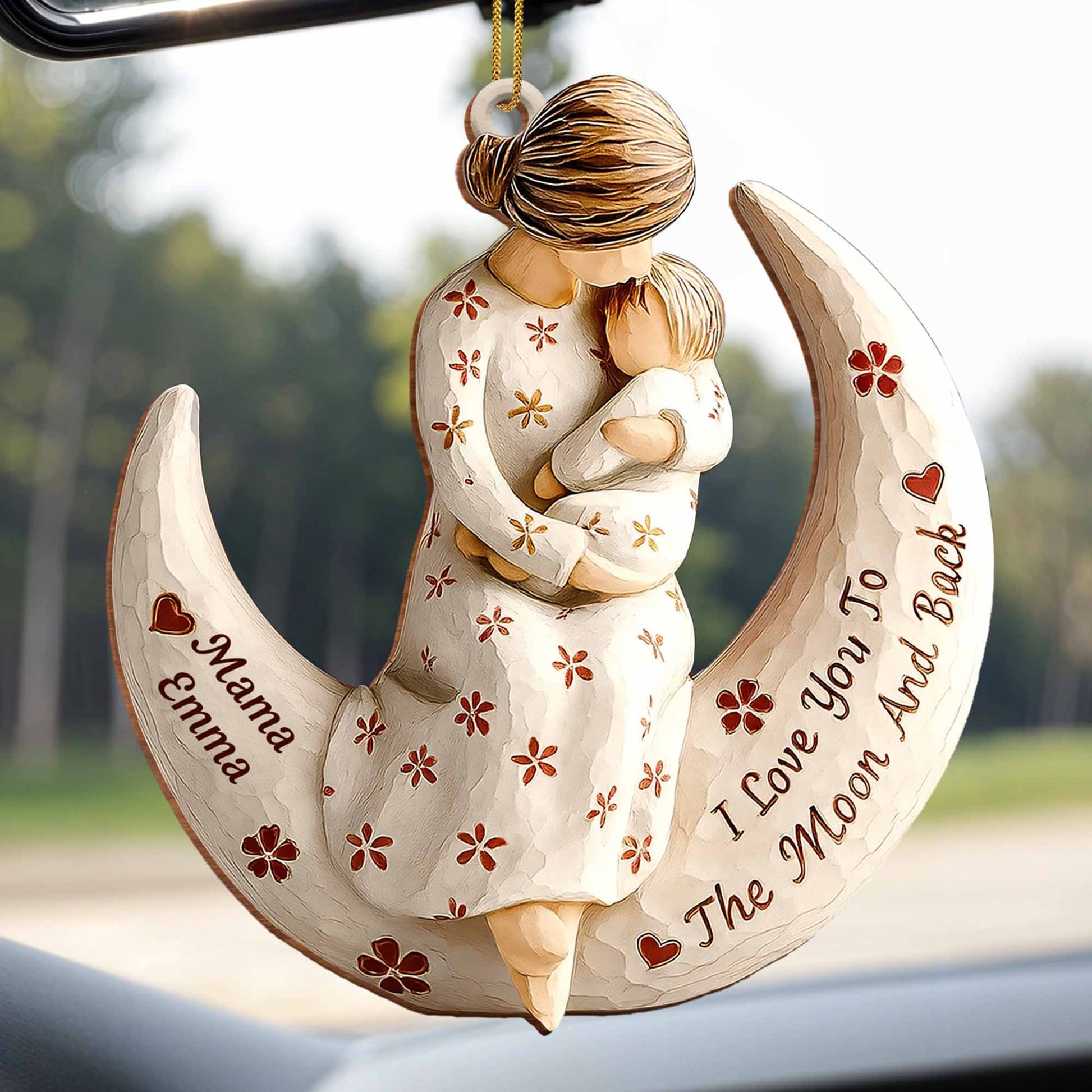 I Love You To The Moon And Back Moon and Flowers Ornament