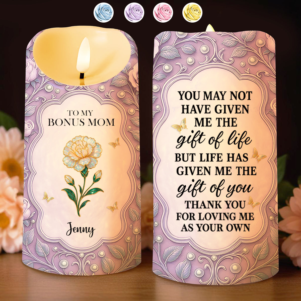 To My Bonus Mom, Thank You For Your Love, Flower And Butterflies Design