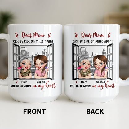 Dear Mom Side By Side Or Miles Apart Cityscape And Hearts Design