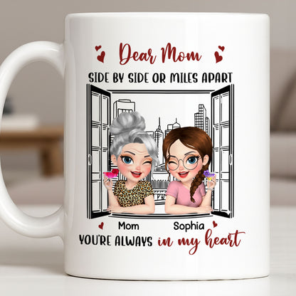 Dear Mom Side By Side Or Miles Apart Cityscape And Hearts Design