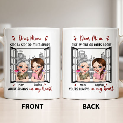 Dear Mom Side By Side Or Miles Apart Cityscape And Hearts Design
