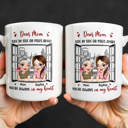 Dear Mom Side By Side Or Miles Apart Cityscape And Hearts Design