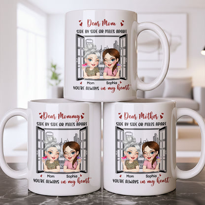 Dear Mom Side By Side Or Miles Apart Cityscape And Hearts Design