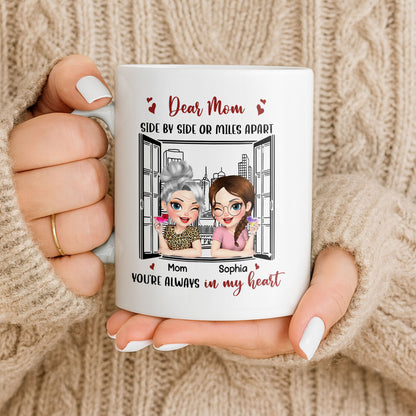 Dear Mom Side By Side Or Miles Apart Cityscape And Hearts Design