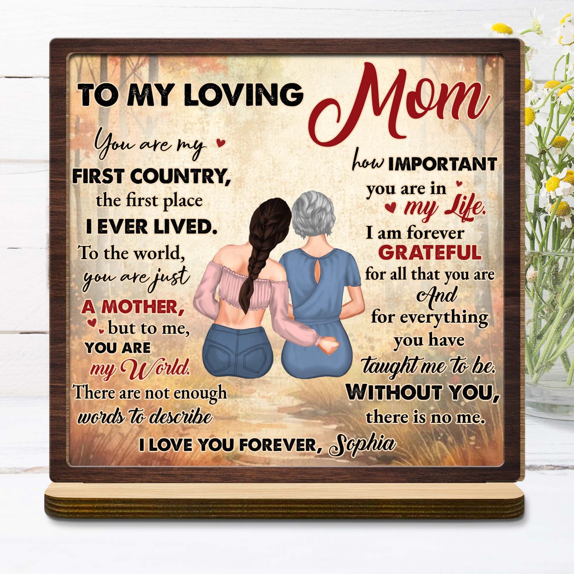 To My Loving Mom, Two Figures Embrace On Book Design