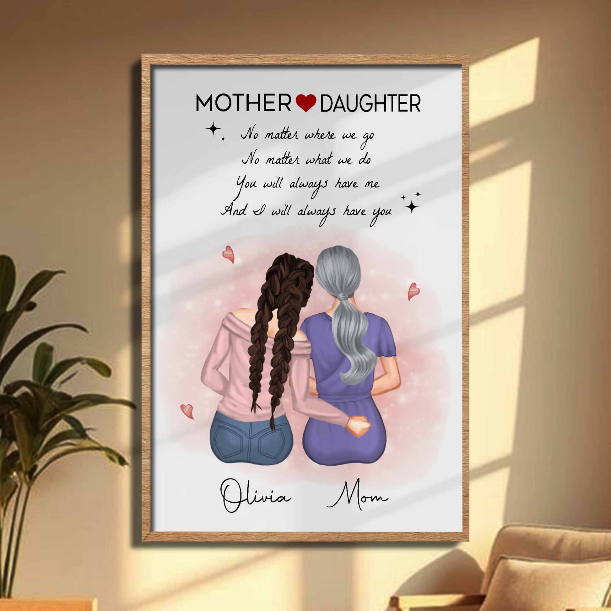 Mother Daughter Bonding With Hearts Poster