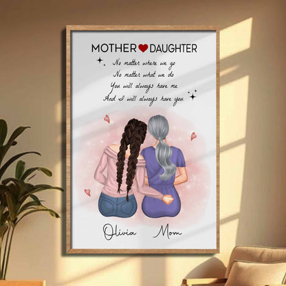 Mother Daughter Bonding With Hearts Poster