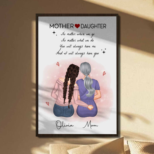 Mother Daughter Bonding With Hearts Poster