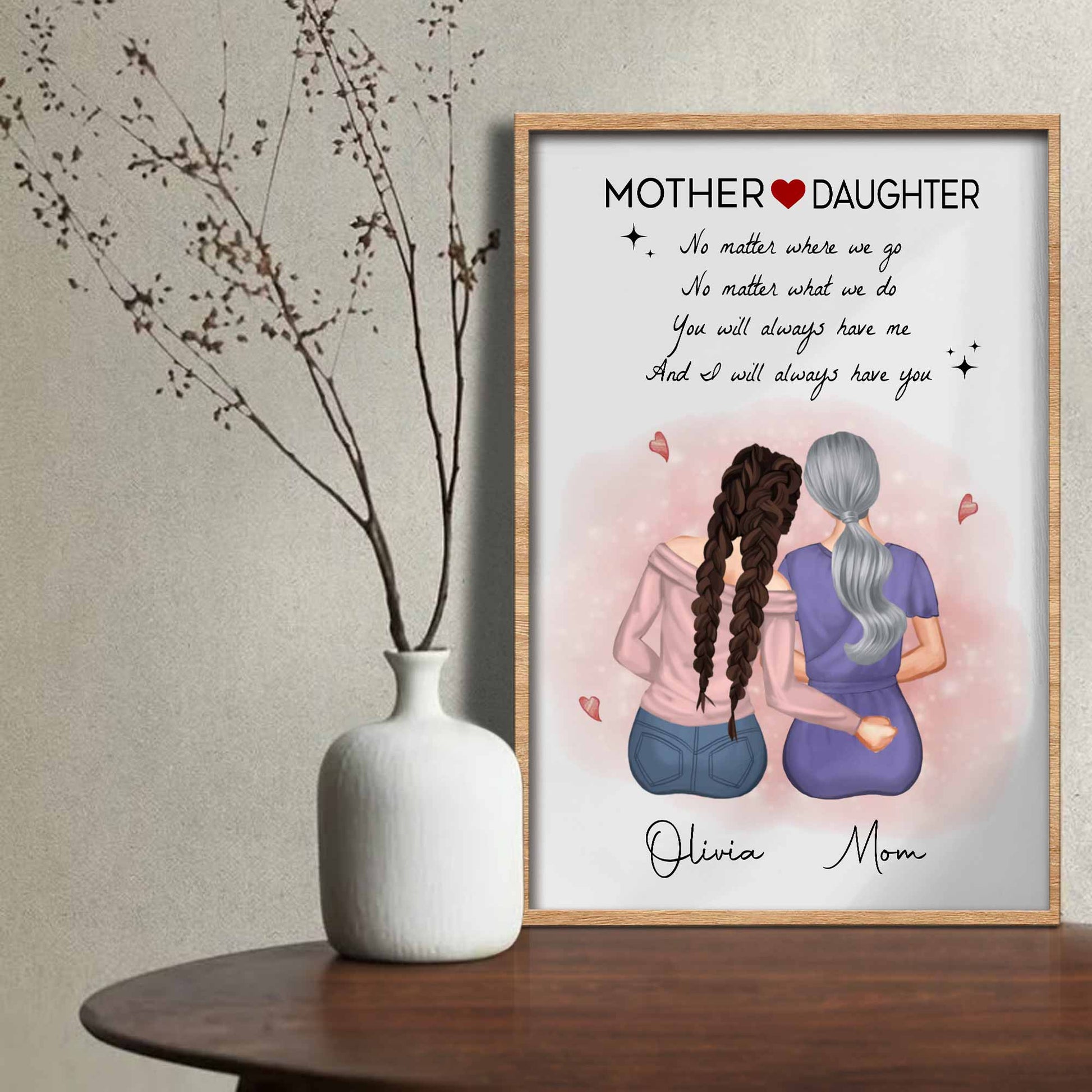 Mother Daughter Bonding With Hearts Poster