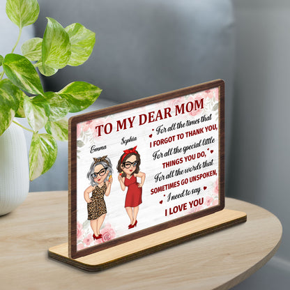 To My Dear Mom, Flowers and Female Characters Plaque