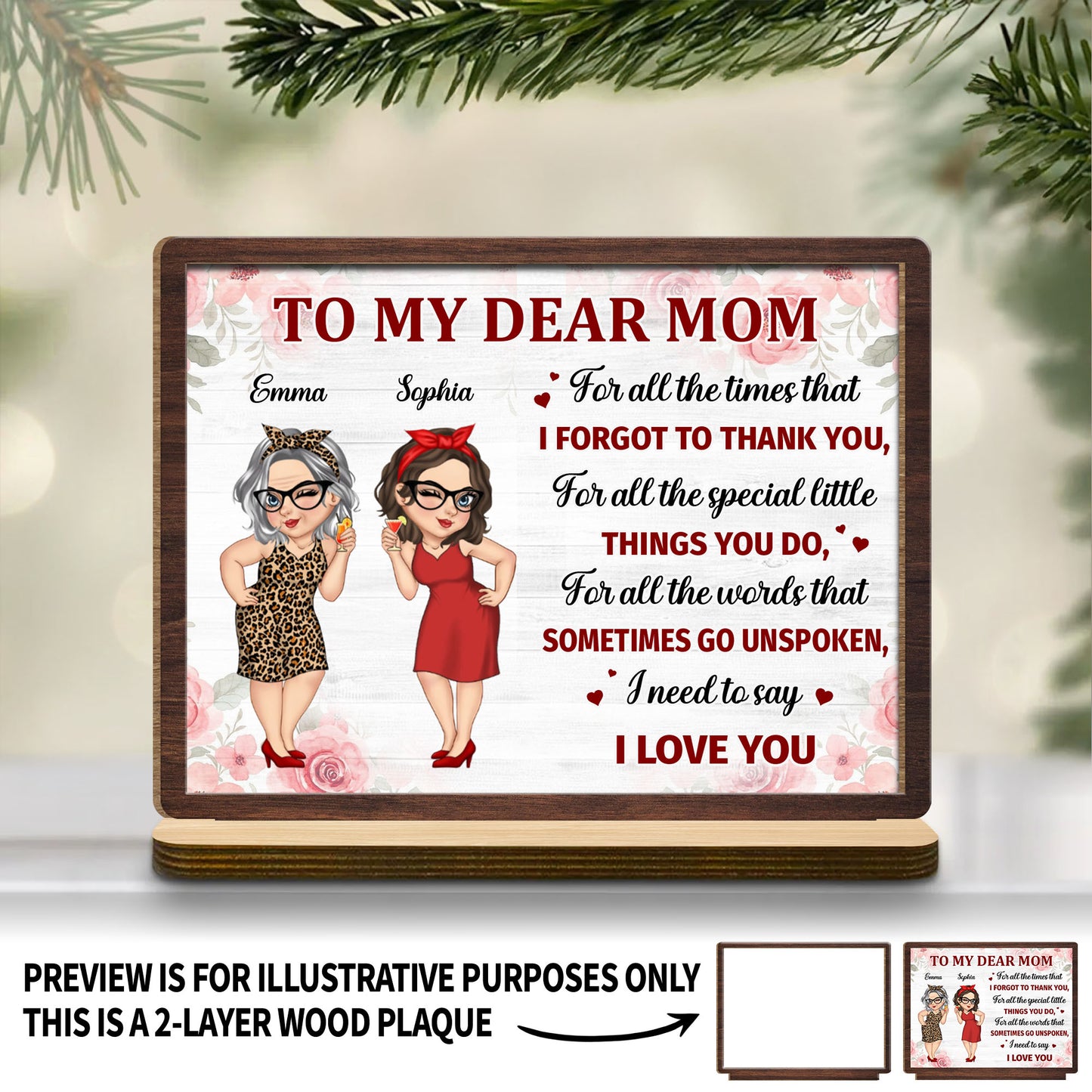 To My Dear Mom, Flowers and Female Characters Plaque