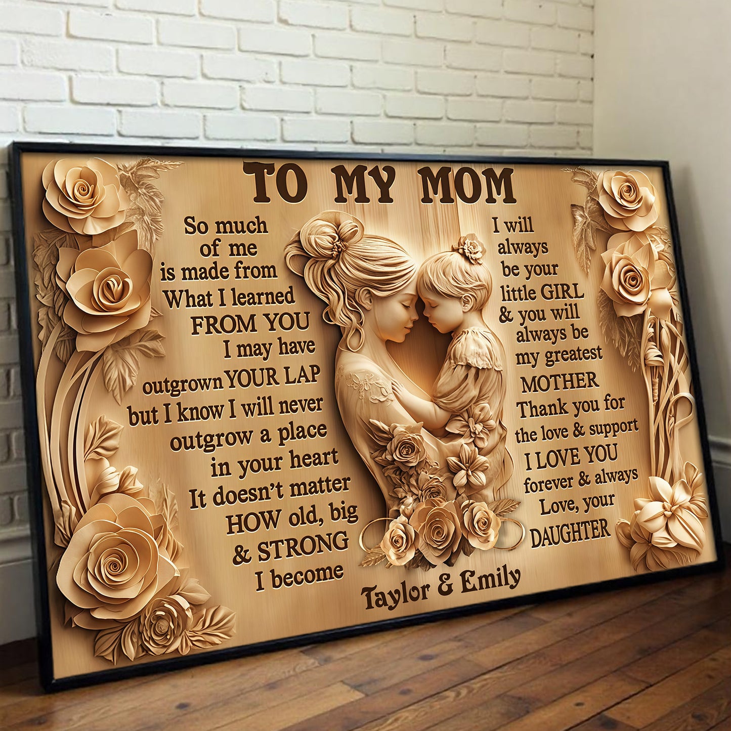 To My Mom, Mother and Daughter Bond With Flowers - Personalized Custom Horizontal Poster - MOM142_HPOS