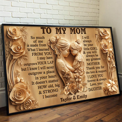 To My Mom, Mother and Daughter Bond With Flowers - Personalized Custom Horizontal Poster - MOM142_HPOS