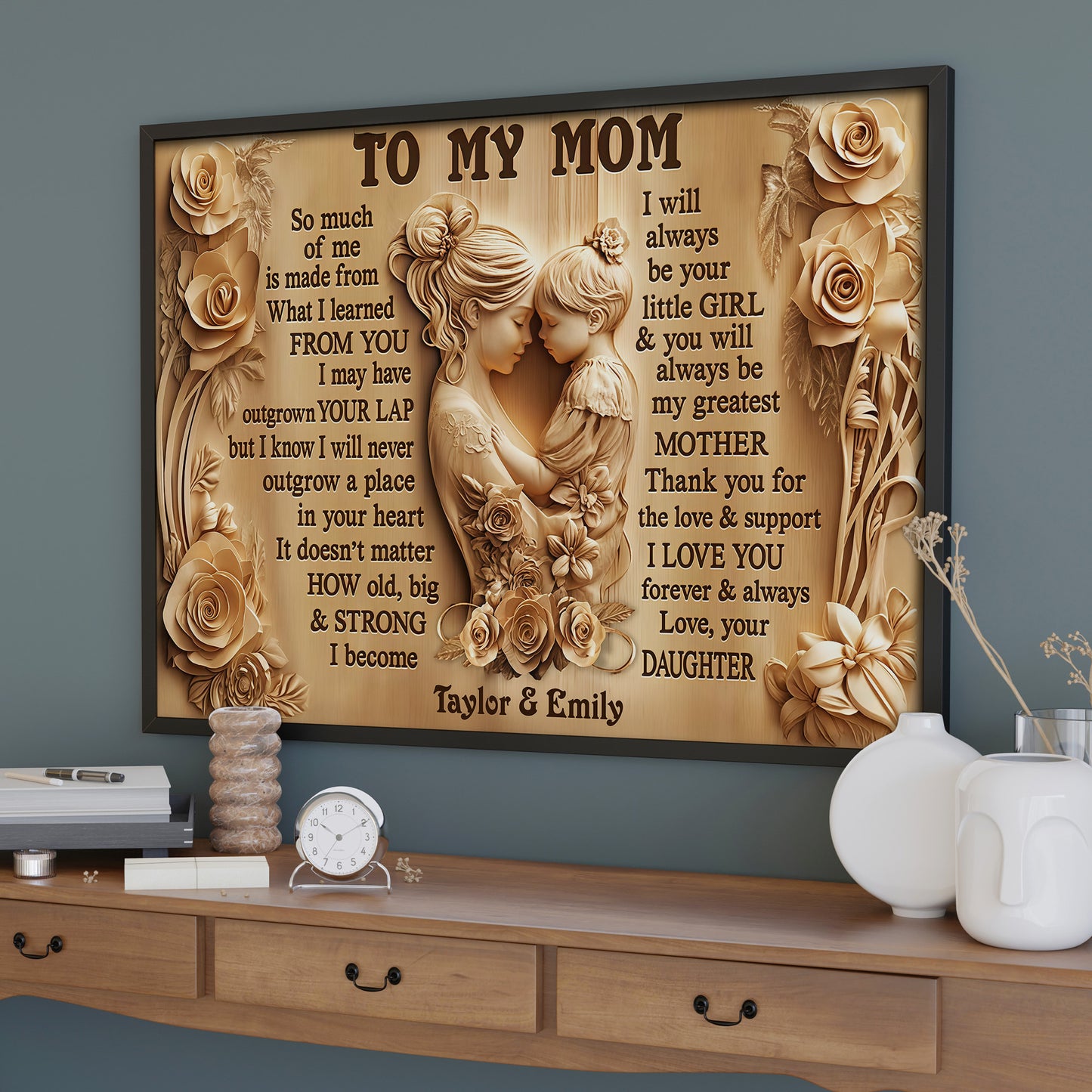 To My Mom, Mother and Daughter Bond With Flowers - Personalized Custom Horizontal Poster - MOM142_HPOS