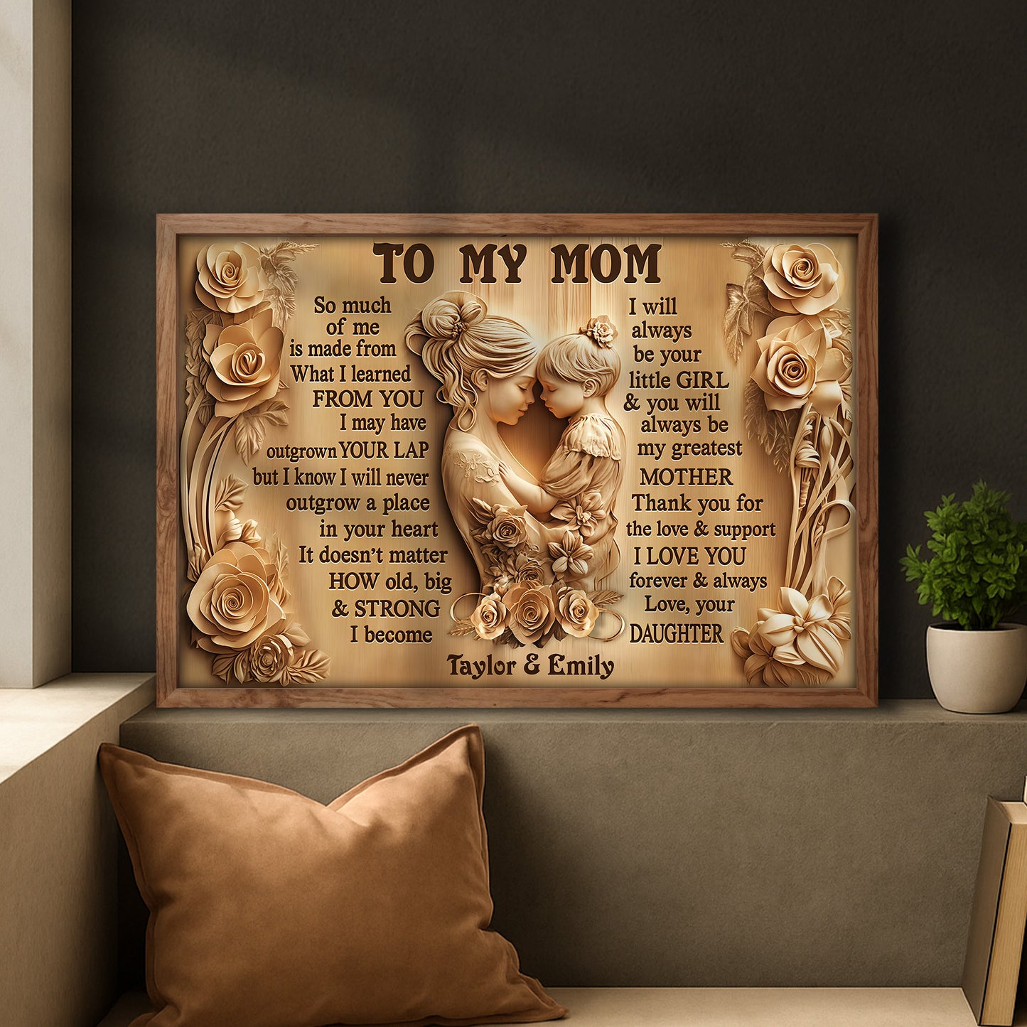 To My Mom, Mother and Daughter Bond With Flowers - Personalized Custom Horizontal Poster - MOM142_HPOS