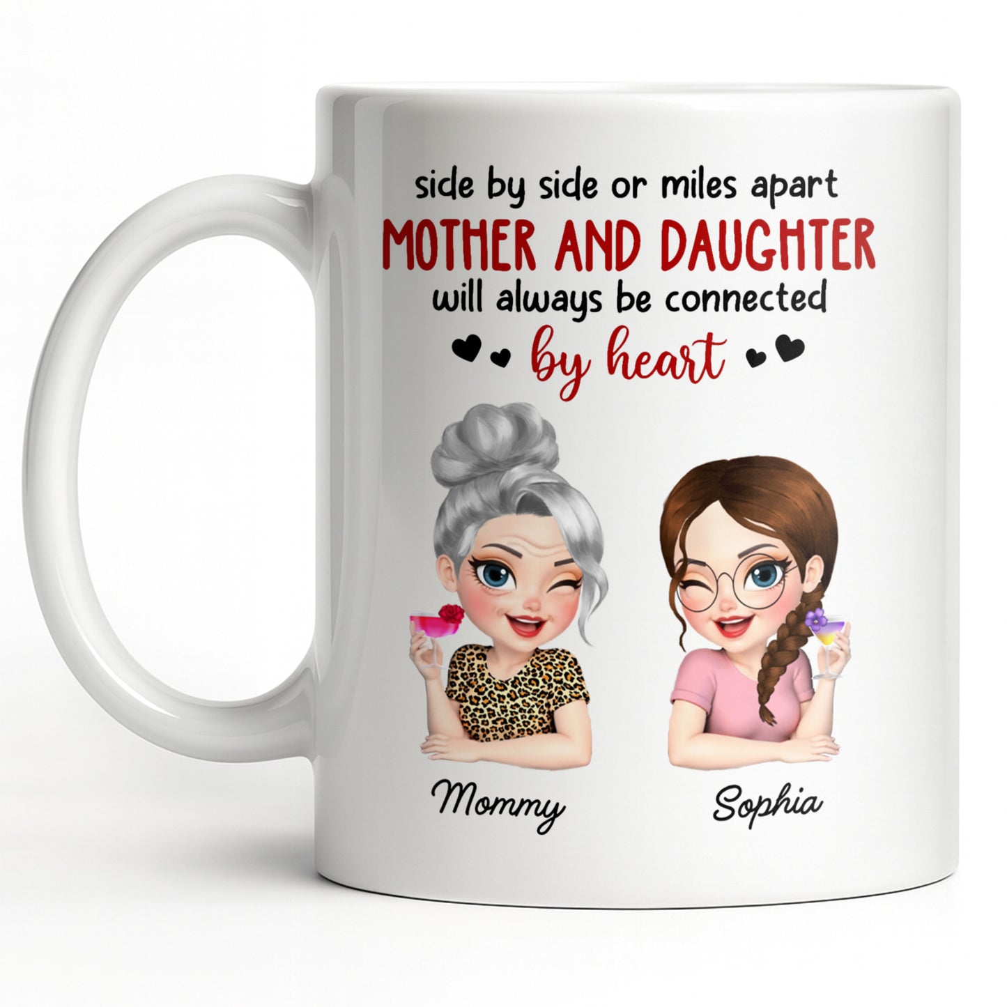Mother And Daughter Will Always Be Connected By Heart - Personalized Custom Coffee Mug - MOM142_MG
