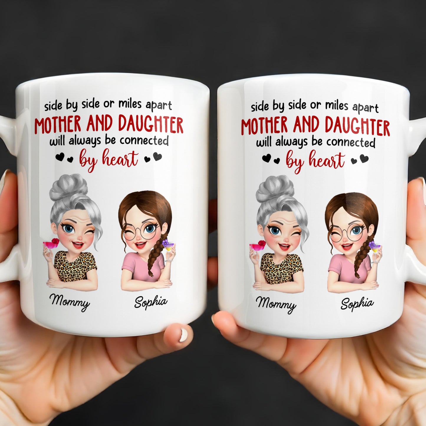 Mother And Daughter Will Always Be Connected By Heart - Personalized Custom Coffee Mug - MOM142_MG