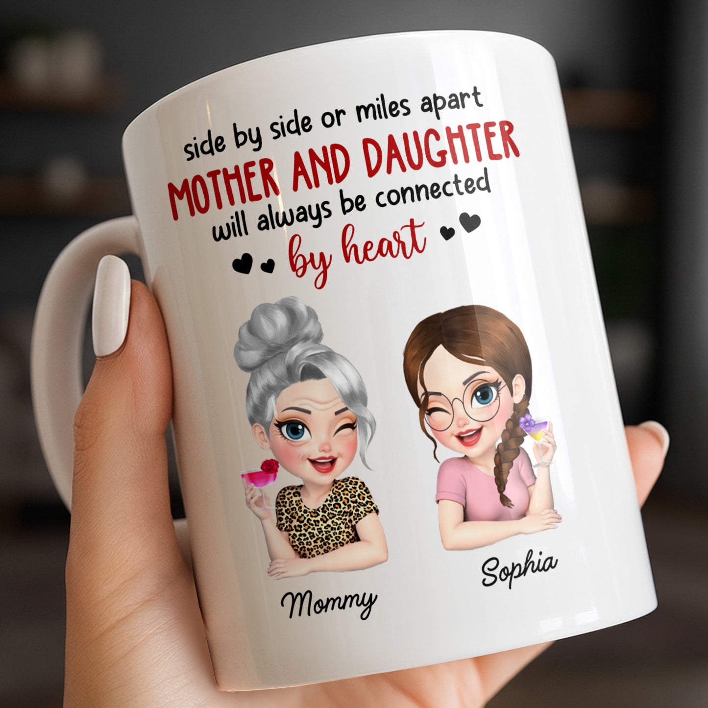 Mother And Daughter Will Always Be Connected By Heart - Personalized Custom Coffee Mug - MOM142_MG