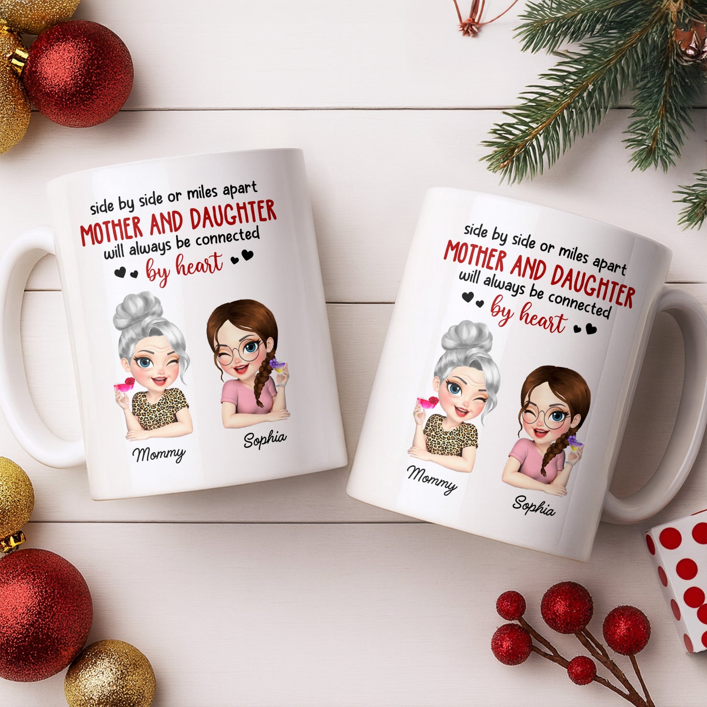 Mother And Daughter Will Always Be Connected By Heart - Personalized Custom Coffee Mug - MOM142_MG