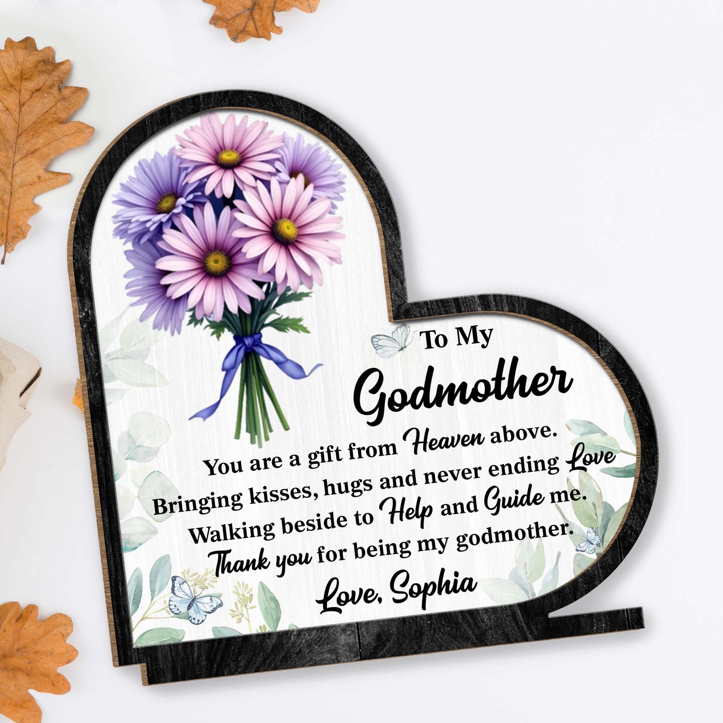 To My Godmother Floral And Butterfly Heart Plaque