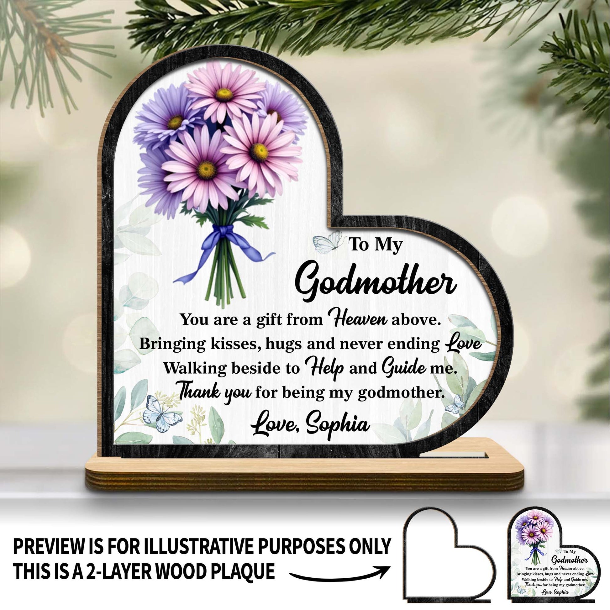 To My Godmother Floral And Butterfly Heart Plaque