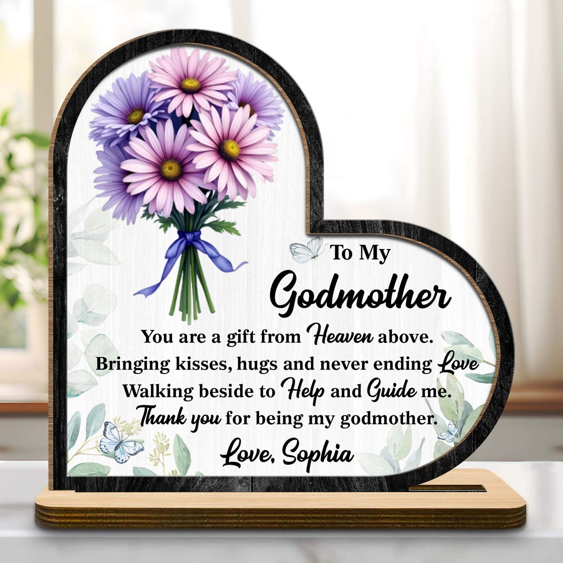 To My Godmother Floral And Butterfly Heart Plaque