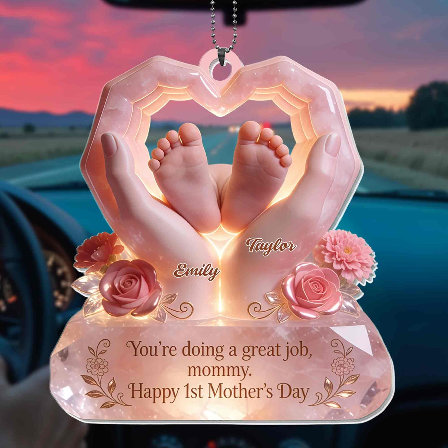 You're Doing A Great Job Mommy Happy Mother's Day Heart Hands Baby Feet Roses