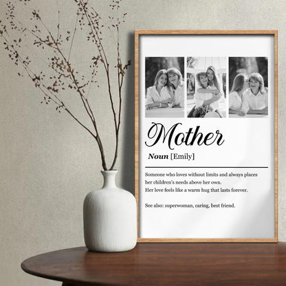 Mother Definition Personalized Three Photo Frame Custom Poster